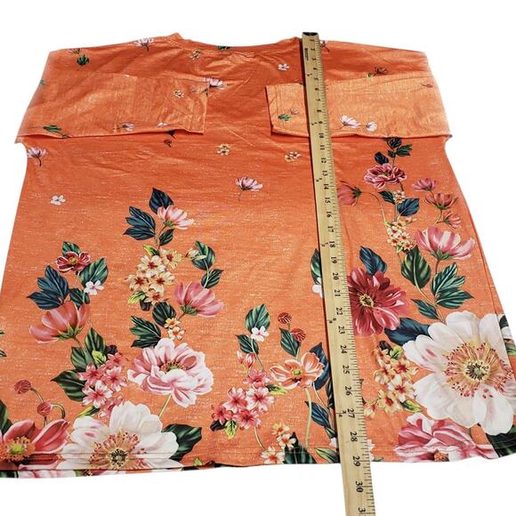 NWT Coeur De Vague XL Tunic Top Orange Floral V-Neck Stretch Long Sleeve - Picture 7 of 9